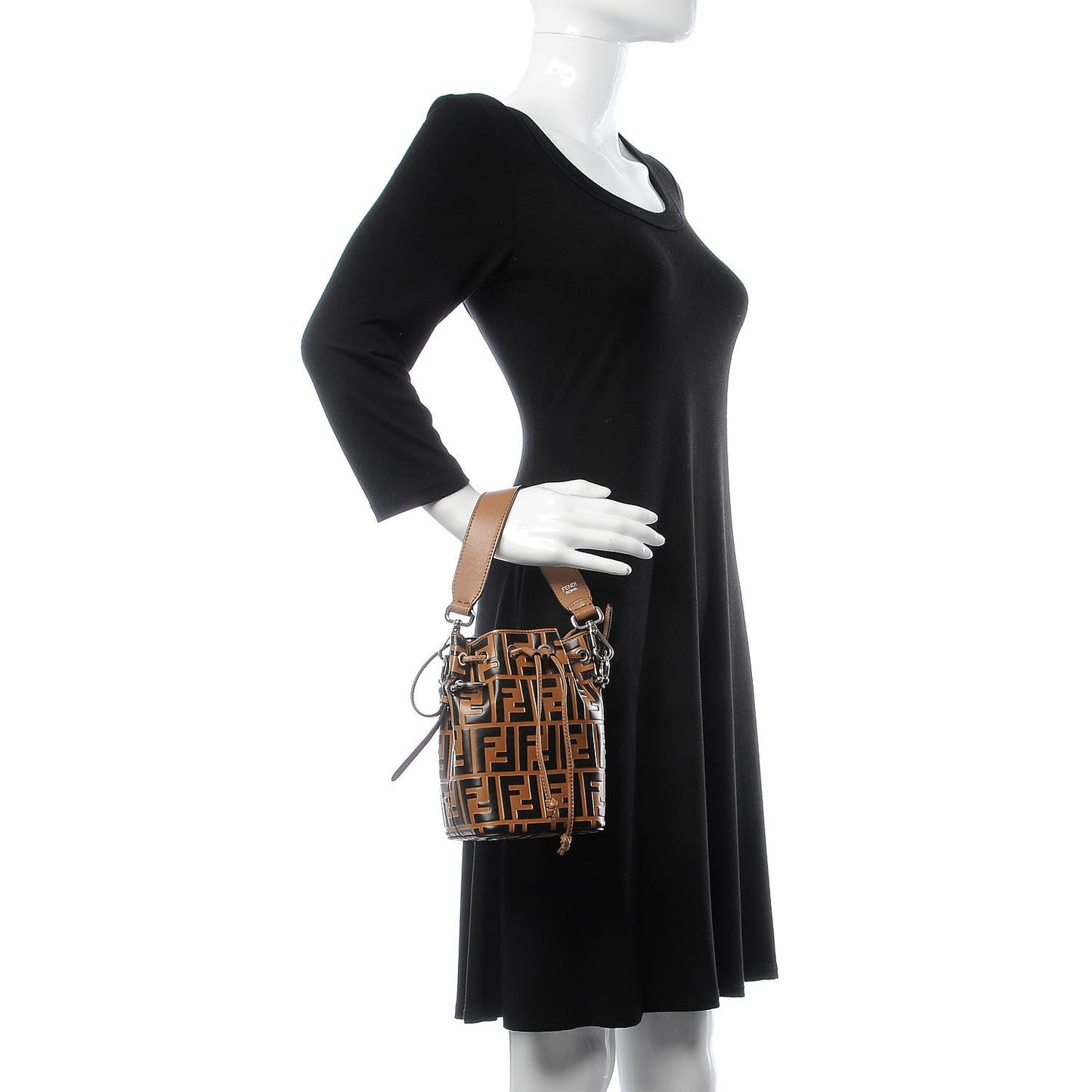 Vitello Liberty F is Fendi FF Embossed Mini Mon Tresor Bucket Bag Tobacco Black