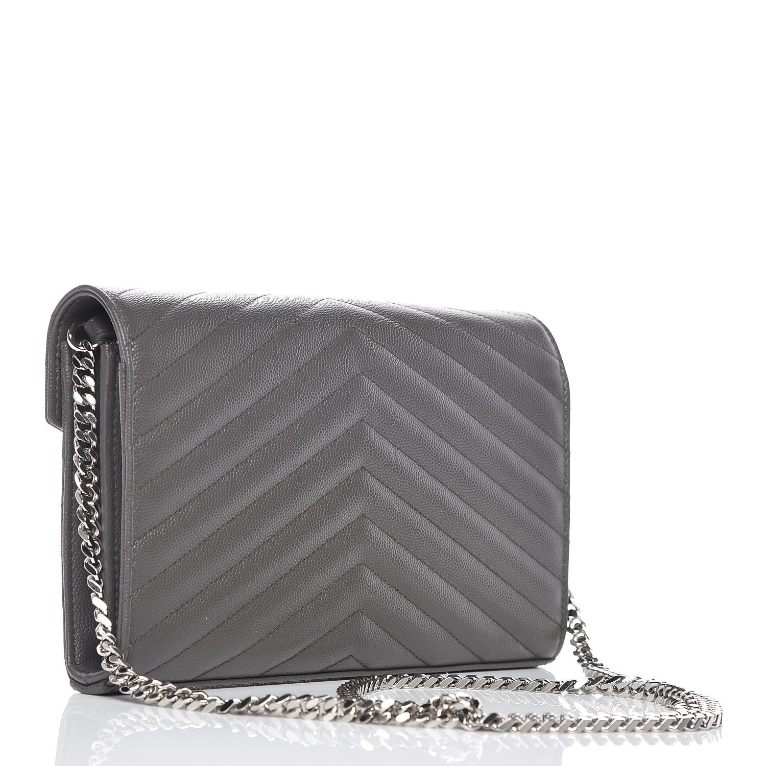 Saint Laurent Grain De Poudre Matelasse Chevron Monogram Chain Wallet Earth 3 of 9