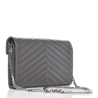 Saint Laurent Grain De Poudre Matelasse Chevron Monogram Chain Wallet Earth 3 of 9
