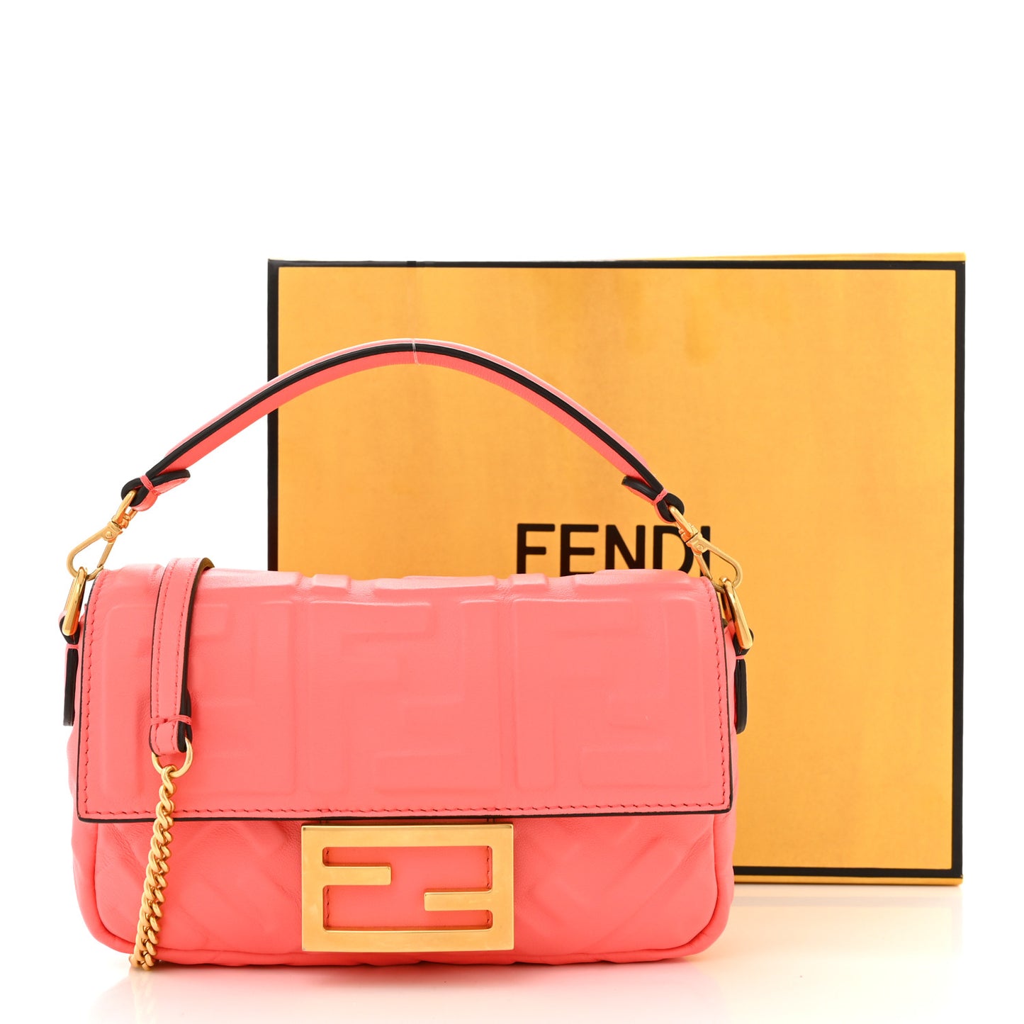 Nappa FF 1974 Embossed Mini Baguette Pink Dalia