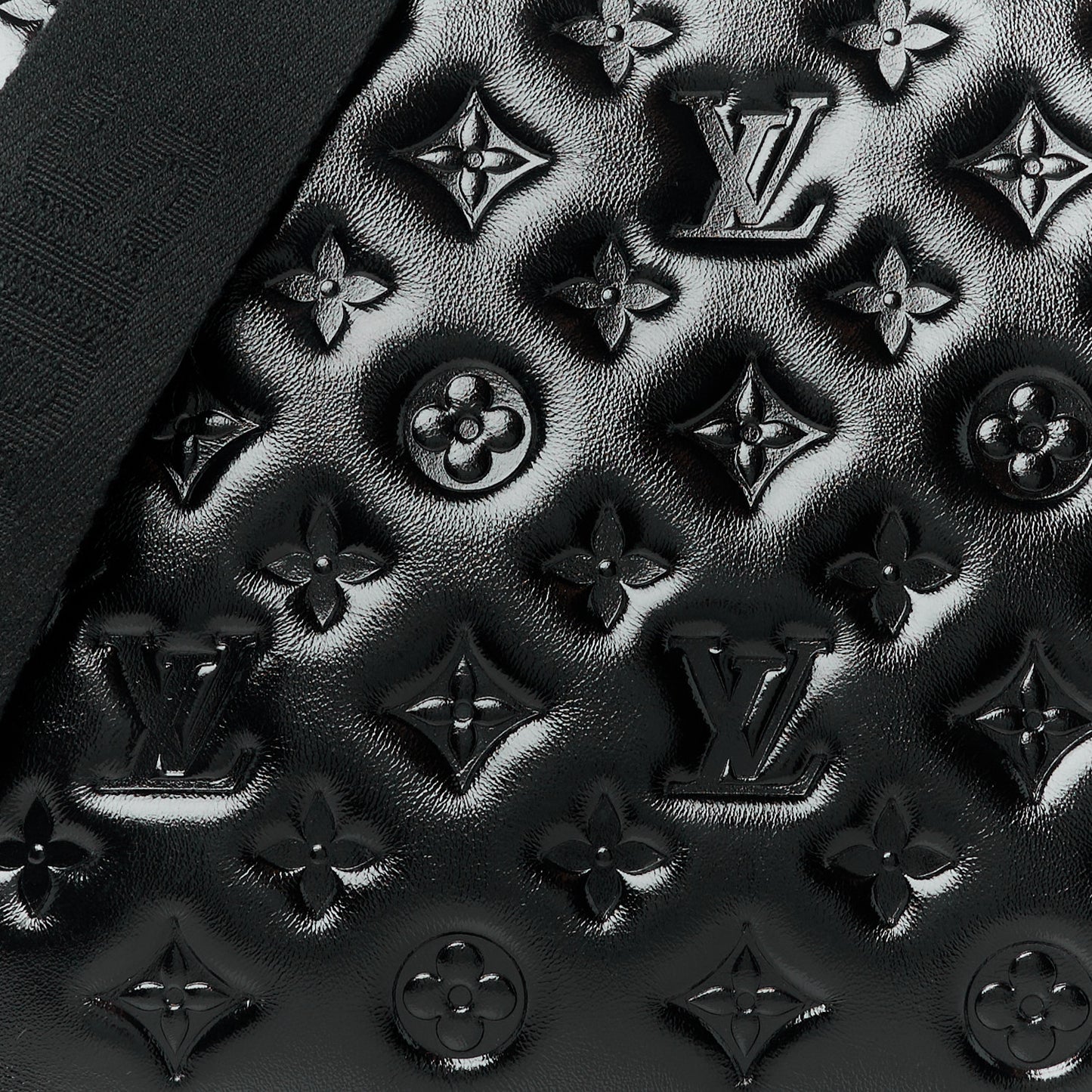 Glazed Lambskin Embossed Monogram Coussin PM Black