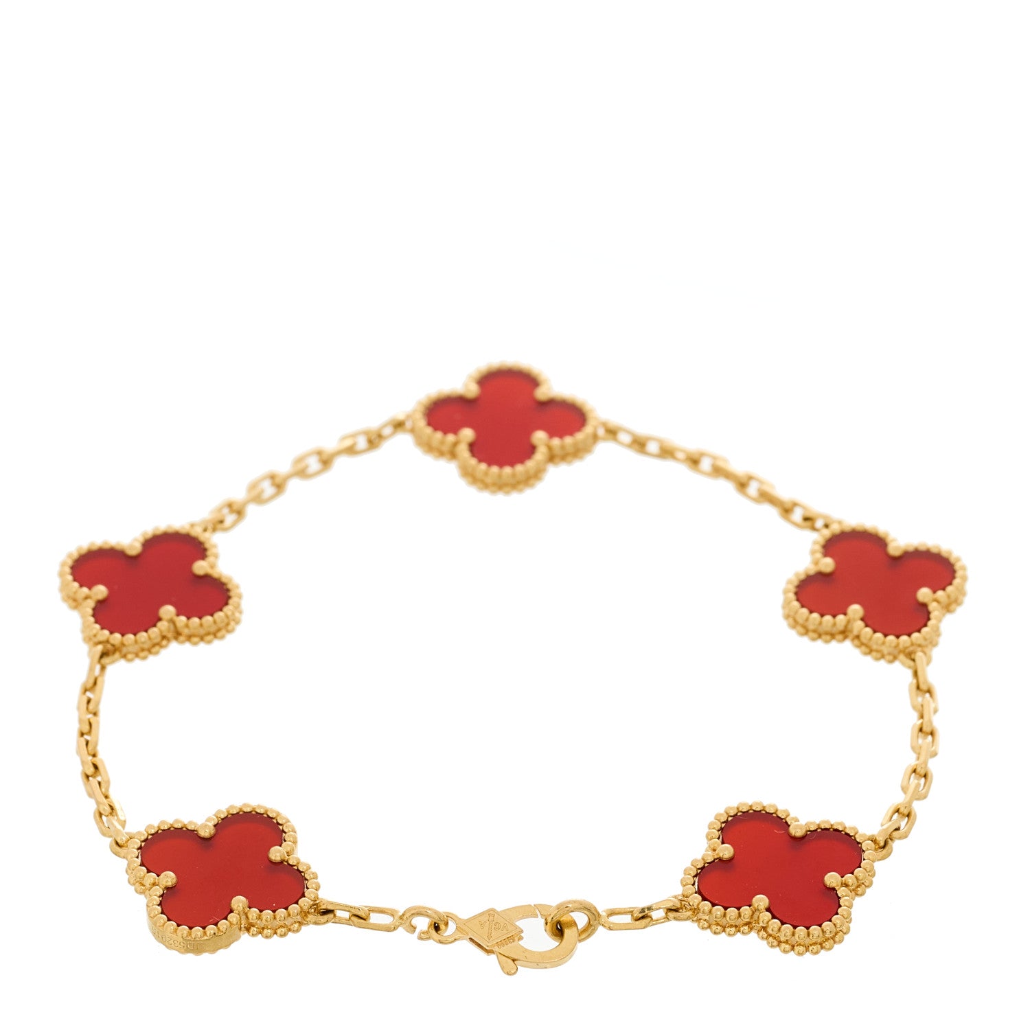 Van Cleef & Arpels 18K Yellow Gold Carnelian 5 Motifs Vintage Alhambra Bracelet 2 of 4
