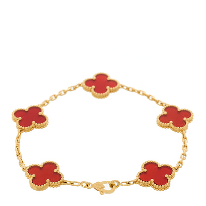 Van Cleef & Arpels 18K Yellow Gold Carnelian 5 Motifs Vintage Alhambra Bracelet 2 of 4