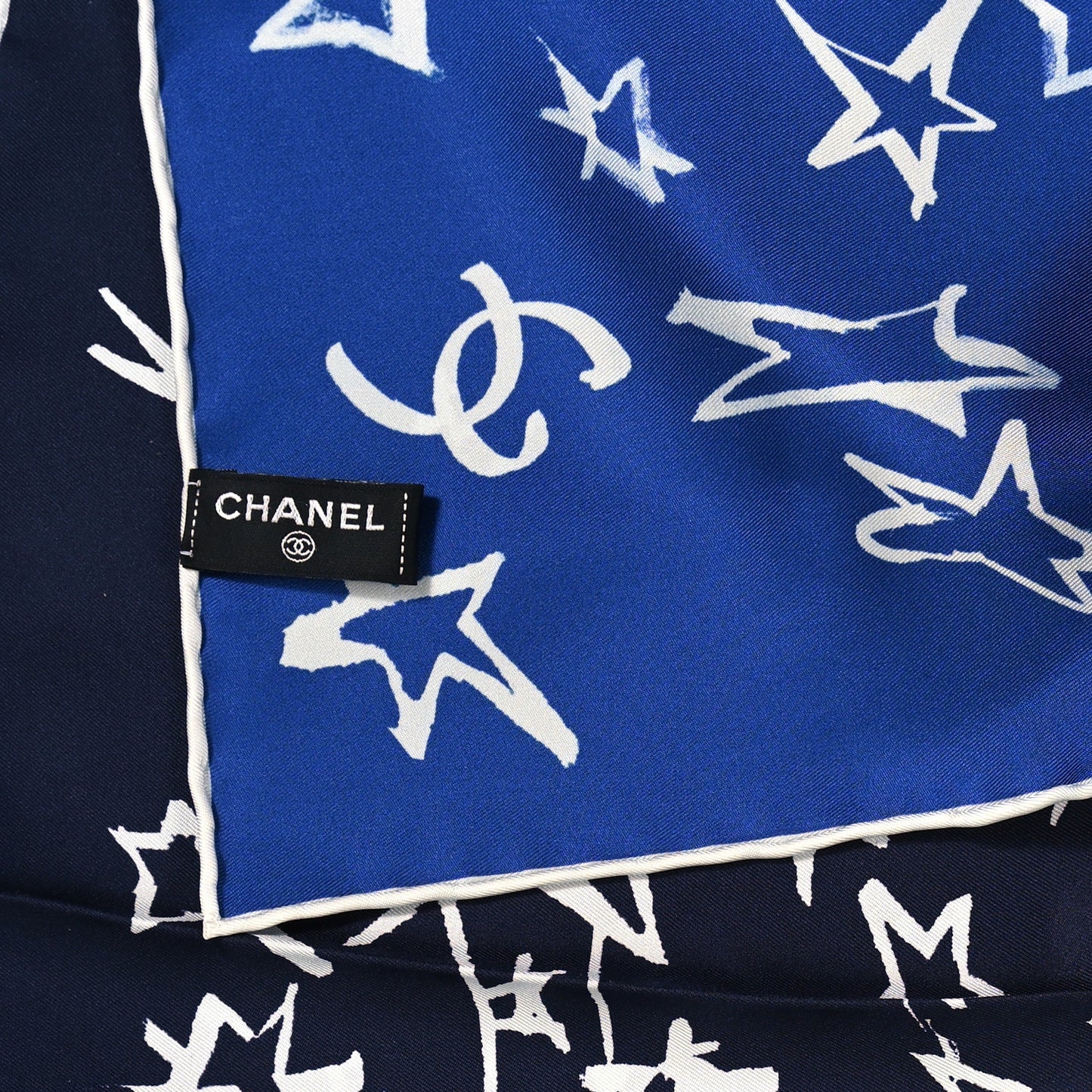 Silk Star Square Scarf Navy Blue White Blue