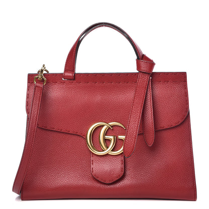 Gucci Calfskin Small GG Marmont Top Handle Bag Vulcanic Red 1 of 14