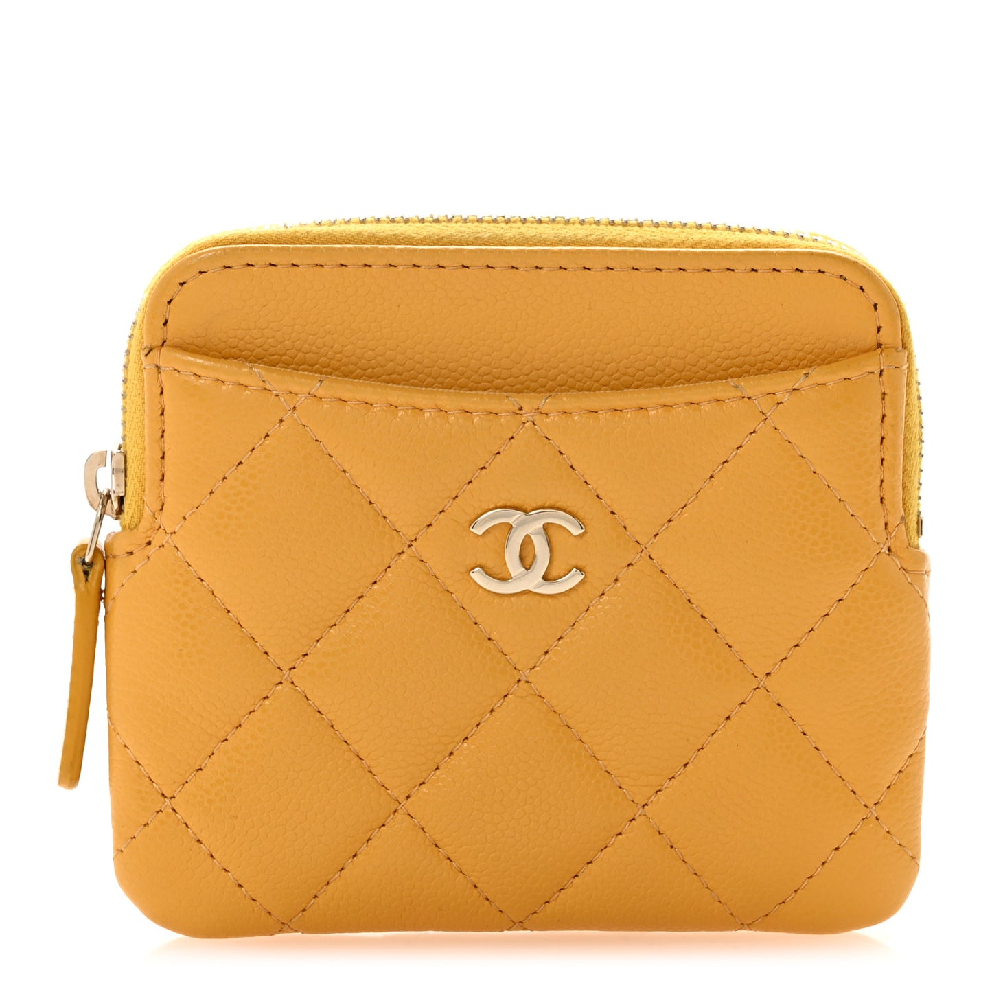 Caviar Quilted Zip Card Holder Wallet Yellow
