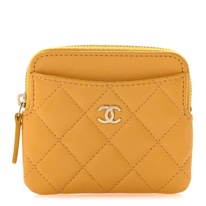Chanel Caviar Quilted Zip Card Holder Wallet Yellow 1 of 11