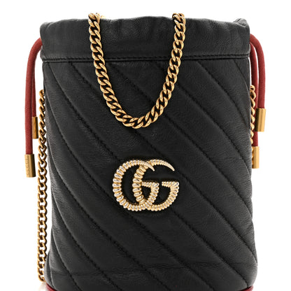 Gucci Vintage Effect Calfskin Matelasse Diagonal Mini Torchon GG Marmont 2.0 Bucket Bag Black Romantic Cherry 8 of 10