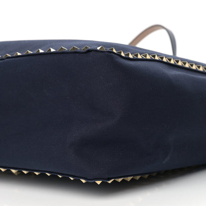 Valentino Garavani Canvas Small Rockstud Reversible Tote Navy Blue Beige 13 of 17