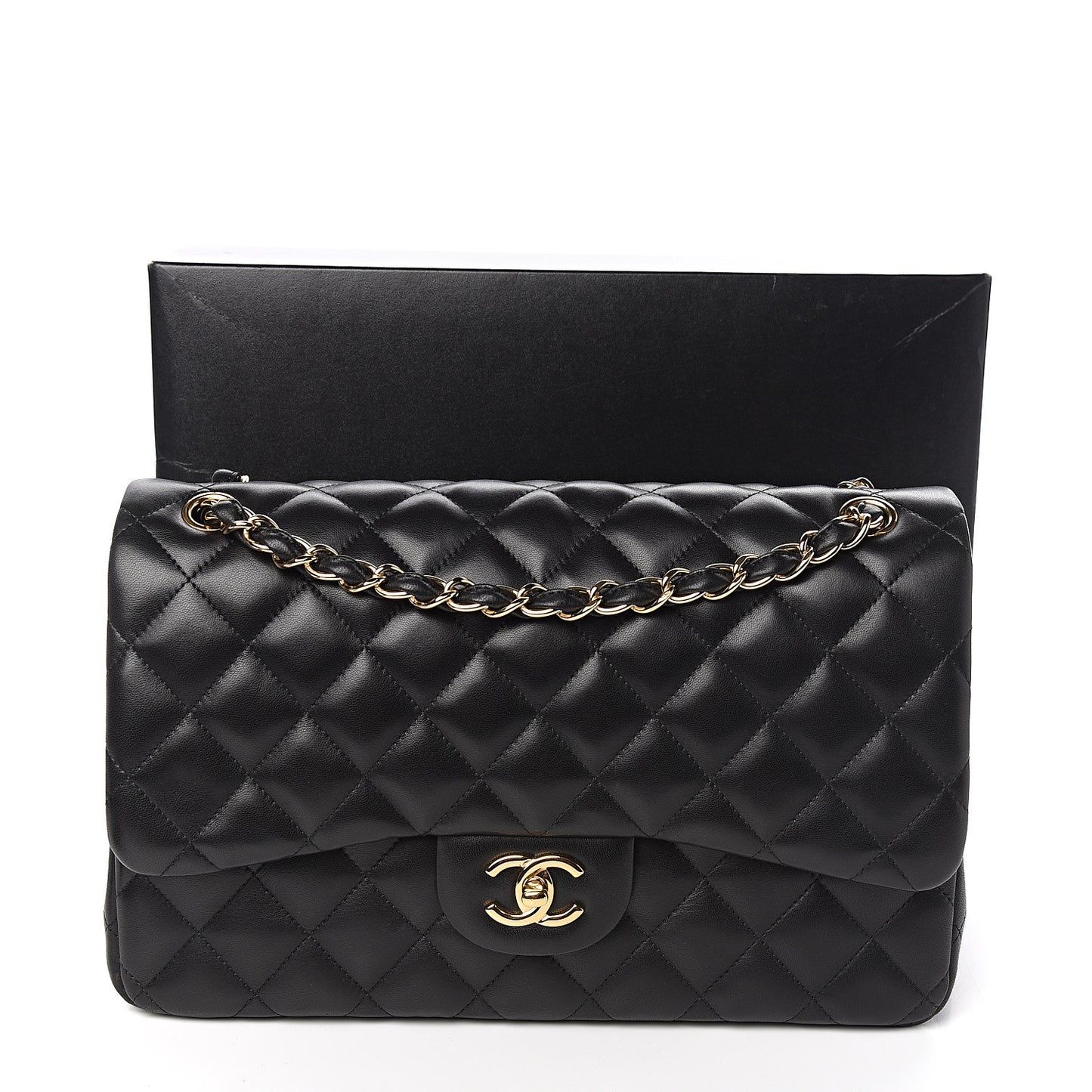 Lambskin Quilted Jumbo Double Flap Black