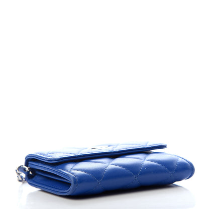 Chanel Lambskin Quilted Flap Card Holder On Chain Blue 4 of 8