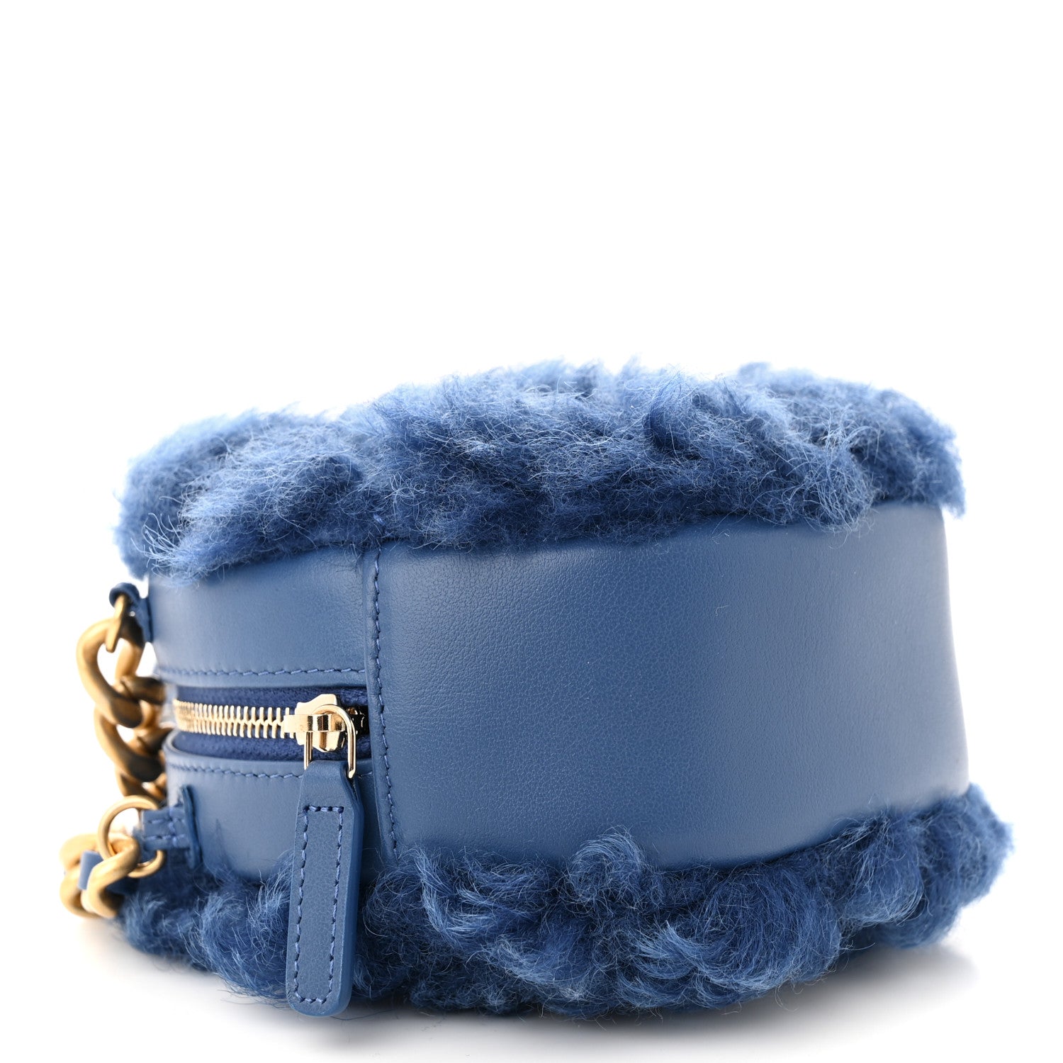 Chanel Shearling Sheepskin Chanel 19 Round Clutch With Chain Blue 4 of 11