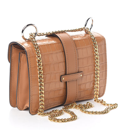 Chloe Calfskin Crocodile Embossed Aby Chain Shoulder Bag Autumnal Brown 3 of 8