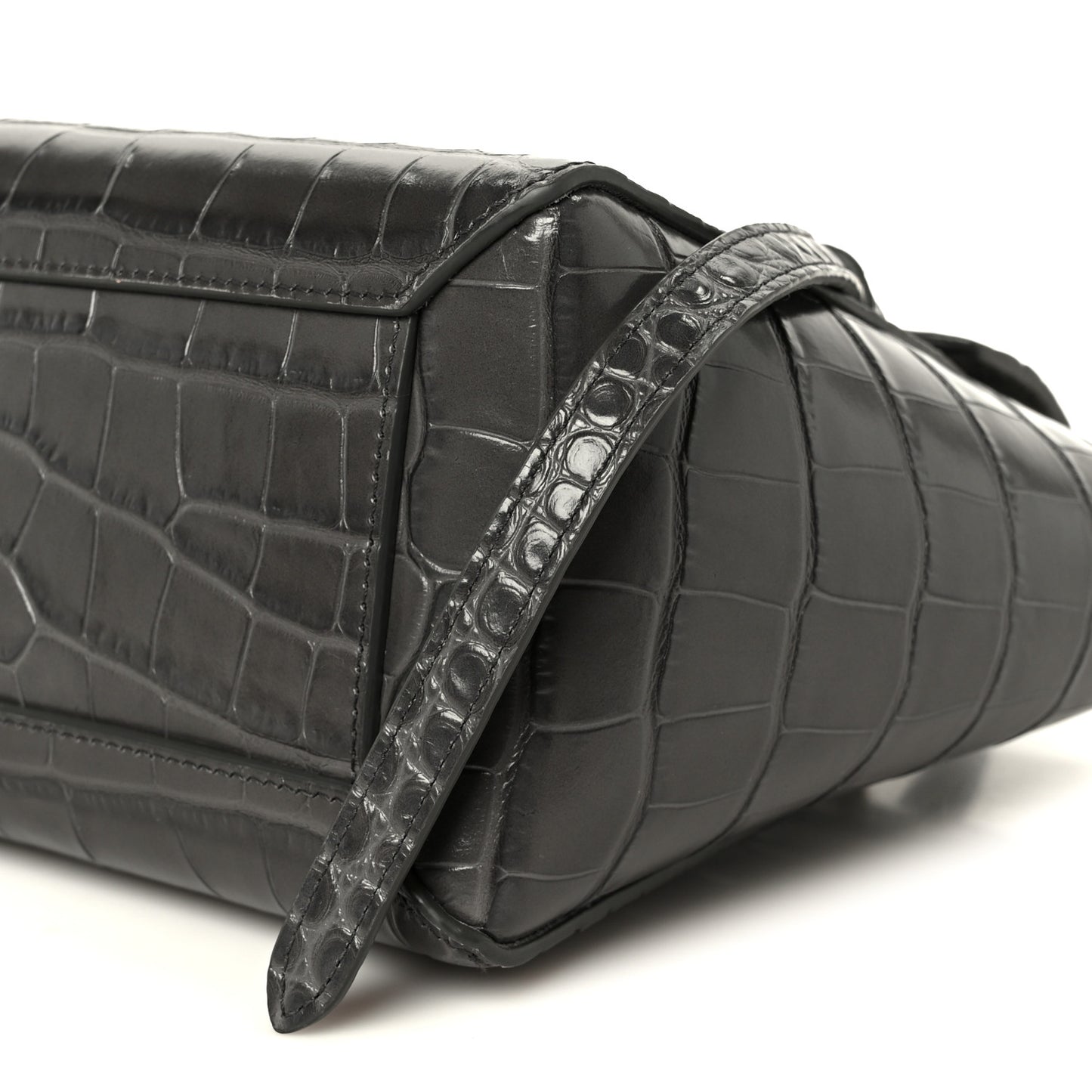 Calfskin Crocodile Embossed Nano Belt Bag Grey