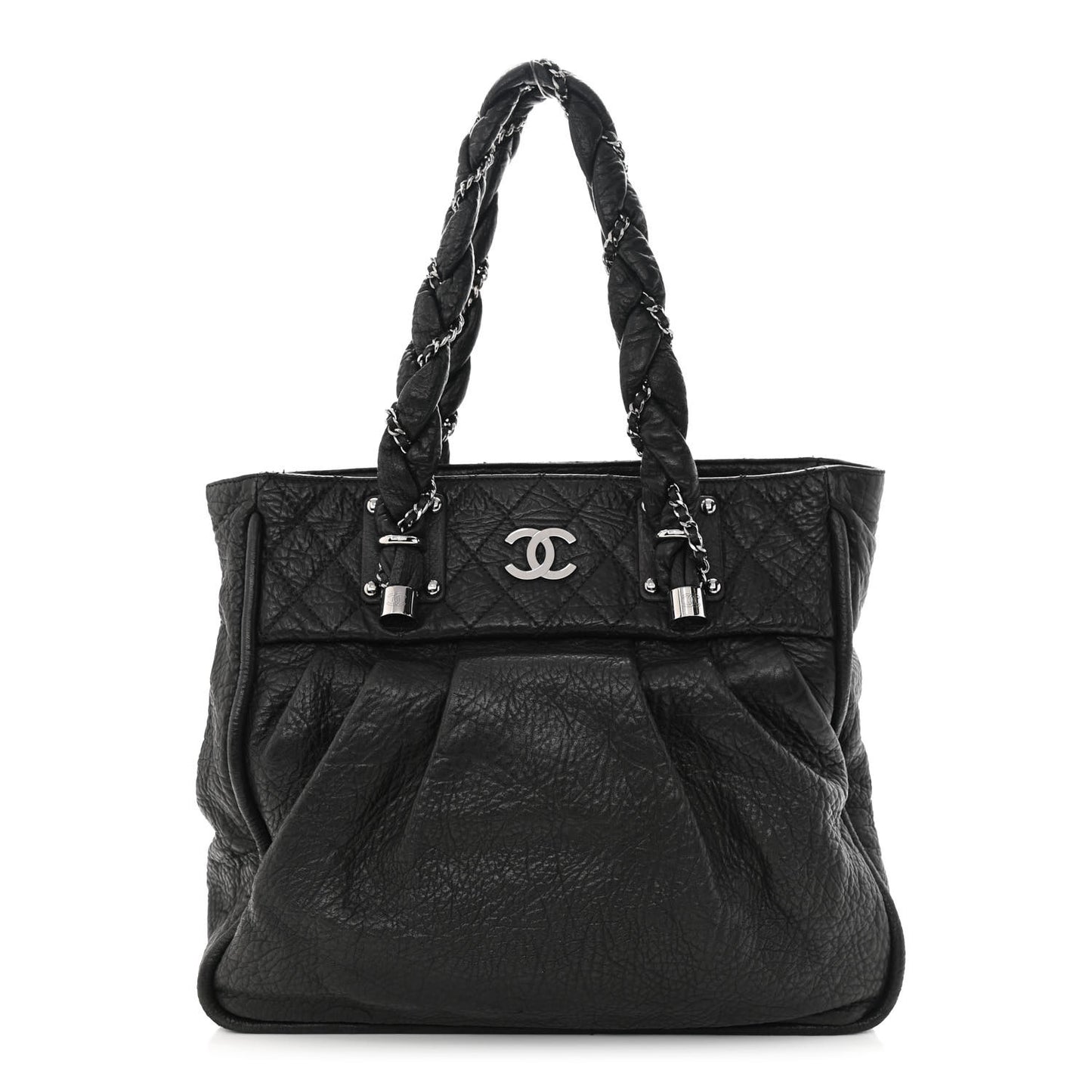 Distressed Lambskin Vintage Ligne Lady Braid Tote Black