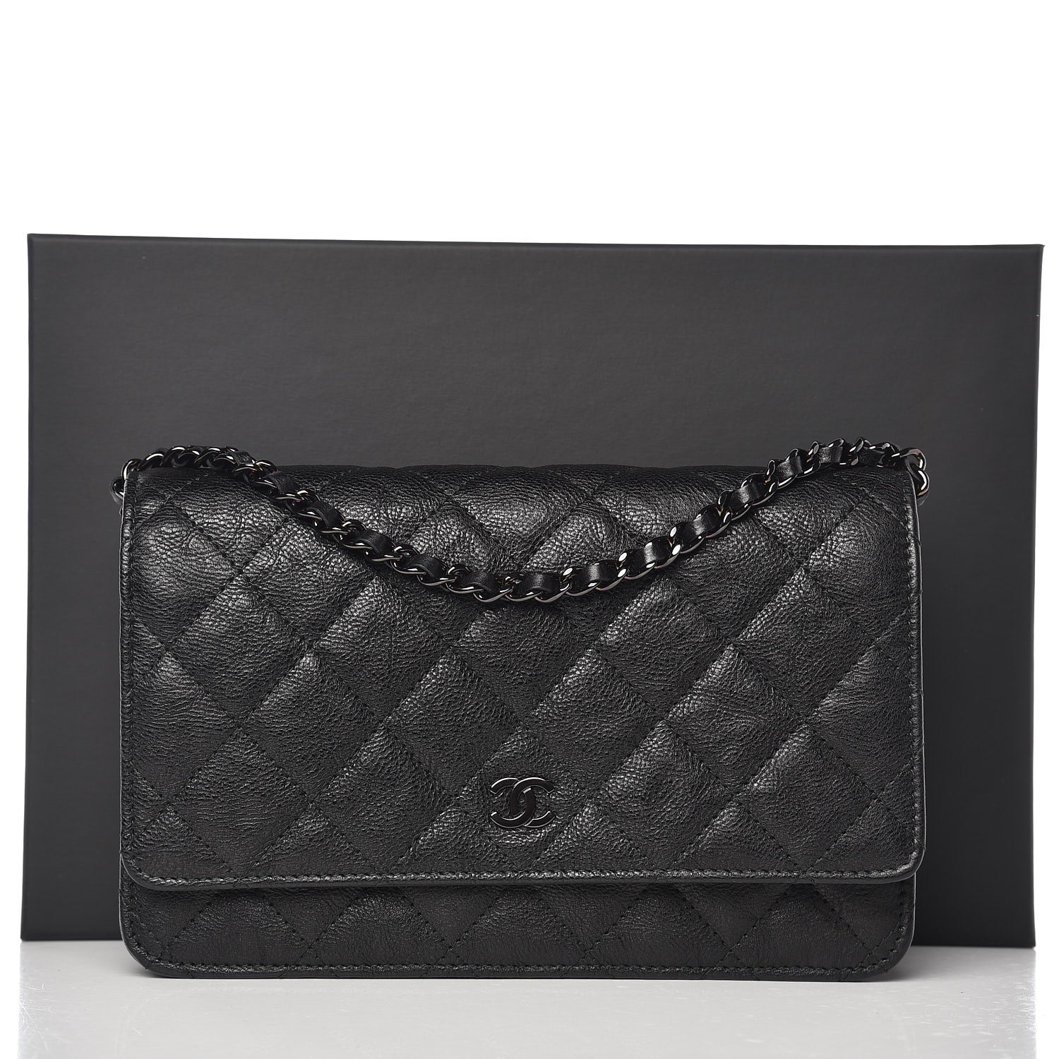 Chanel Crumpled Calfskin Quilted Wallet On Chain WOC So Black 9 of 9
