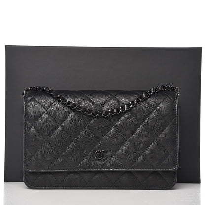 Chanel Crumpled Calfskin Quilted Wallet On Chain WOC So Black 9 of 9