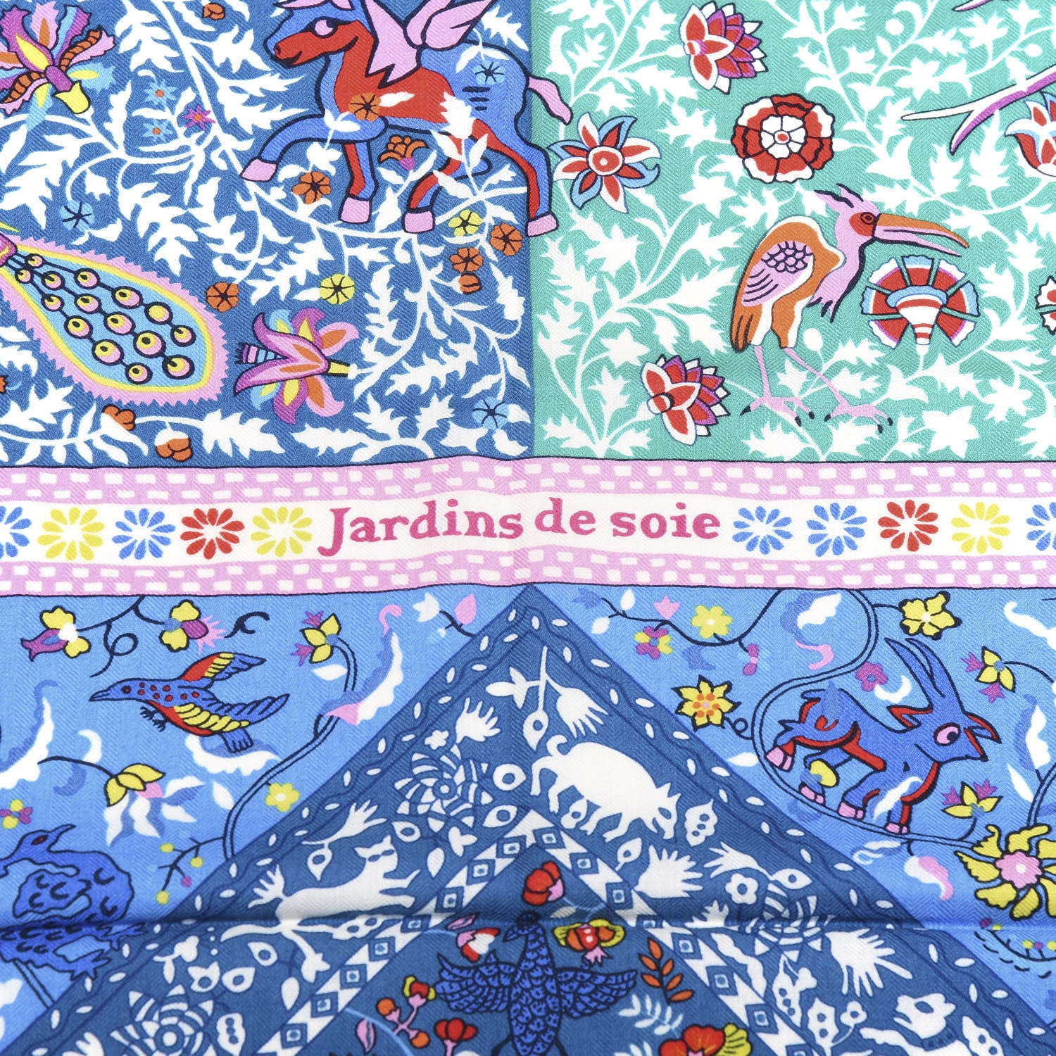 Hermes Cashmere Silk Jardins De Soie Shawl 140 Bleu Vert Rose 5 of 6