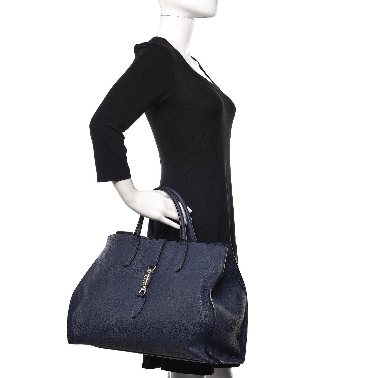 Gucci Soft Calfskin Medium Jackie Top Handle Bag Classic Blue Marine 2 of 15