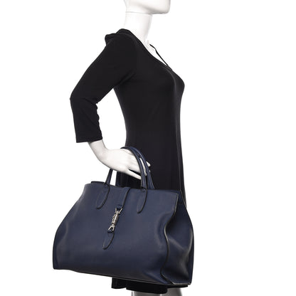 Gucci Soft Calfskin Medium Jackie Top Handle Bag Classic Blue Marine 2 of 15