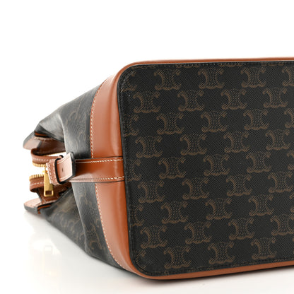 Celine Triomphe Canvas Calfskin Cabas De France Handbag Tan 7 of 8