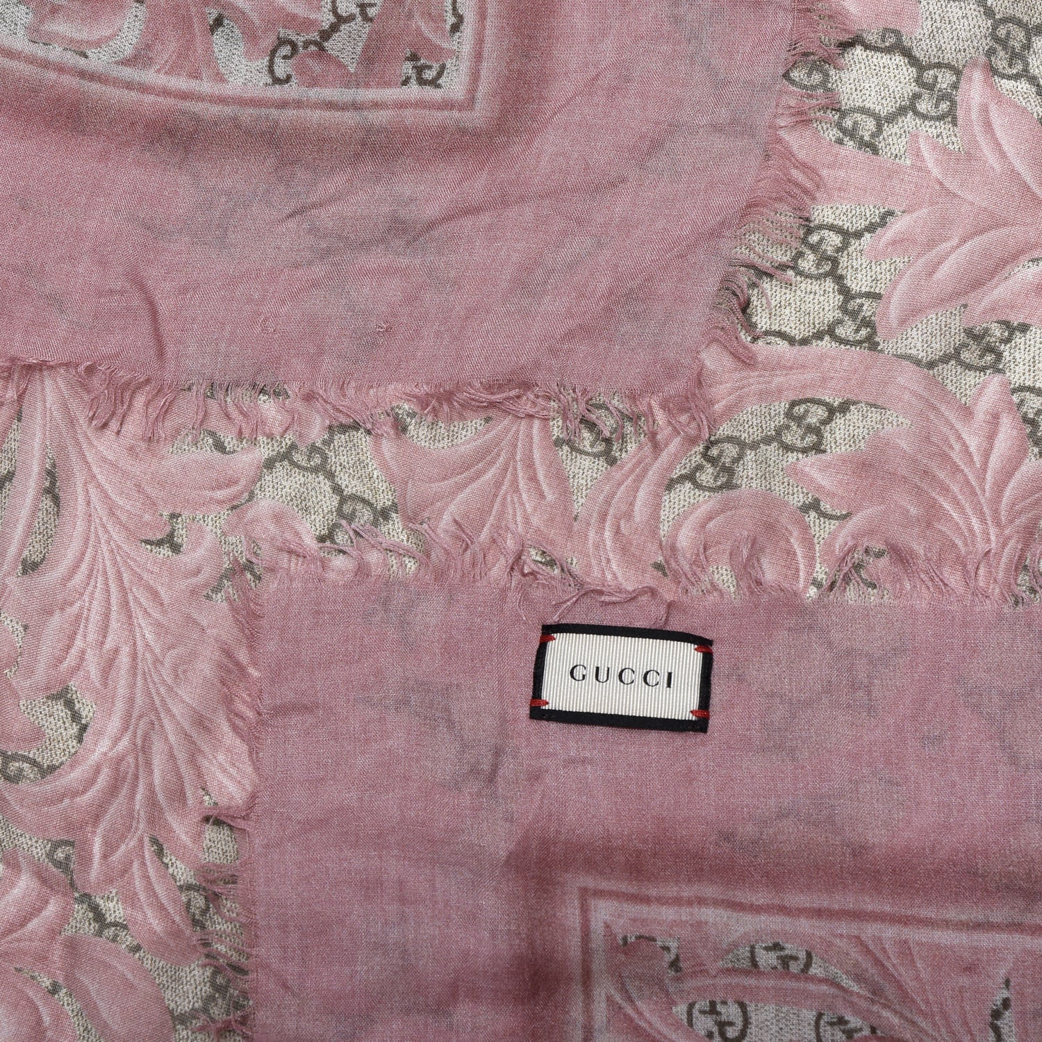 Gucci Modal Silk GG Monogram Big Arabesque Shawl Beige Pink 5 of 5