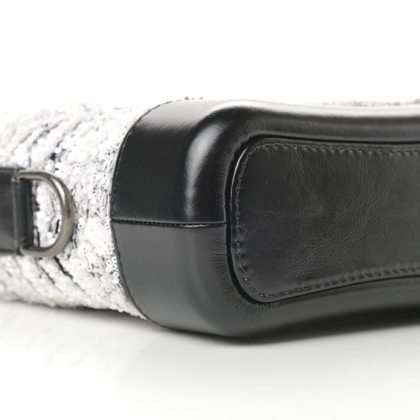 Sequin Wool Calfskin Small Gabrielle Hobo Black White