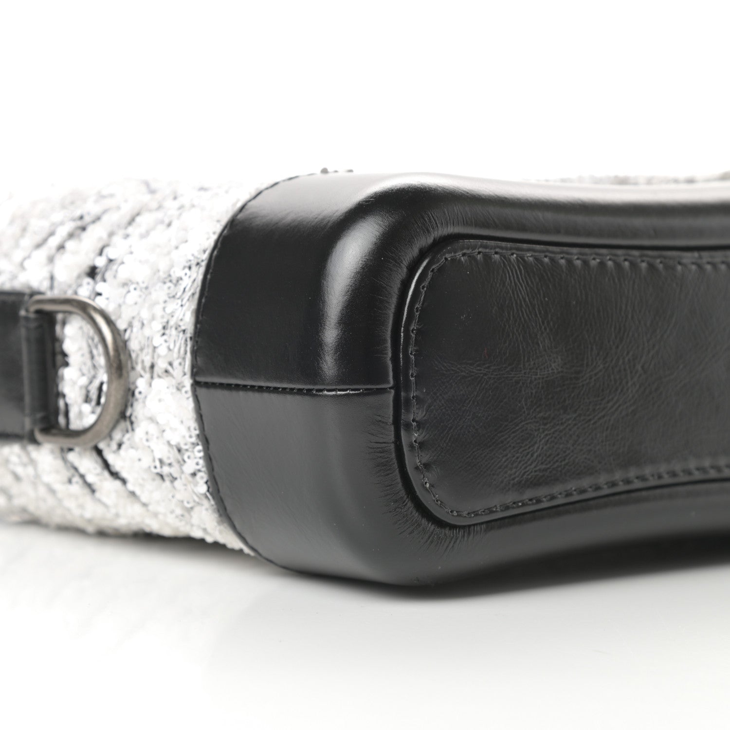 Chanel Sequin Wool Calfskin Small Gabrielle Hobo Black White 9 of 11