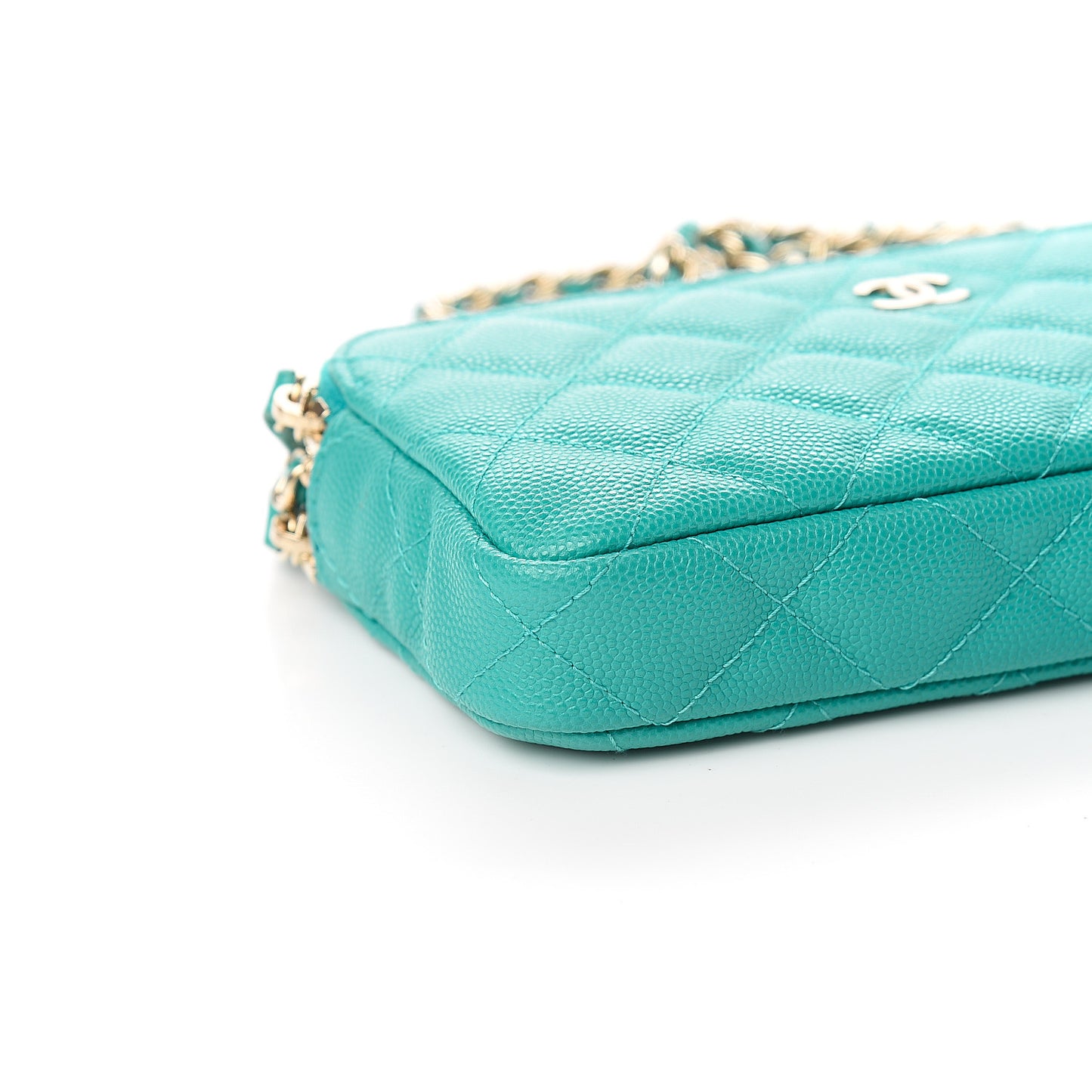 Caviar Quilted Small Clutch With Chain Turquoise