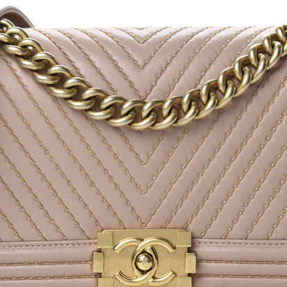 Chanel Lambskin Chevron Chain Stitched Medium Boy Flap Beige 12 of 12