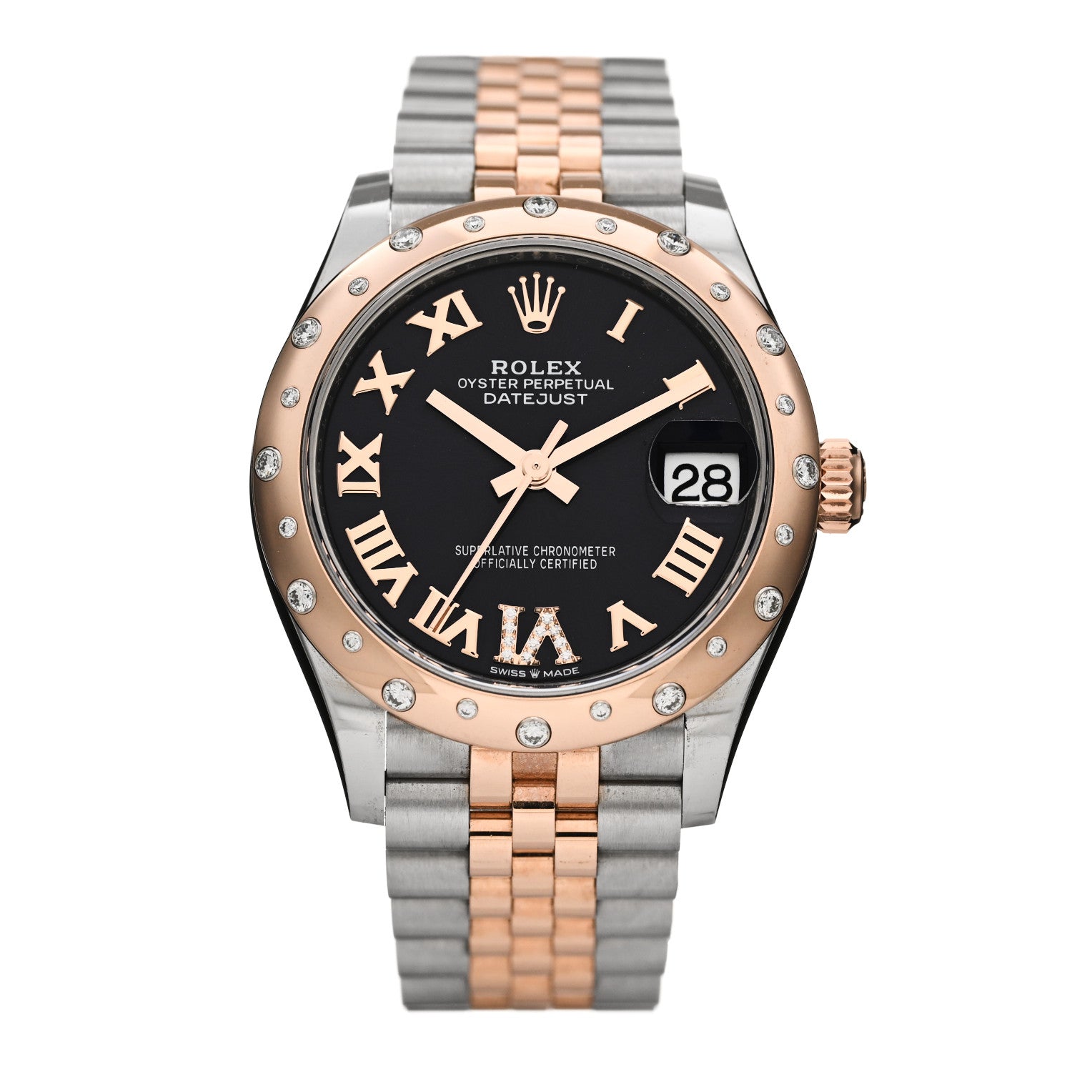 Rolex Stainless Steel 18K Everose Gold Diamond 31mm Oyster Perpetual Datejust Watch Black Roman 278341RBR 1 of 5