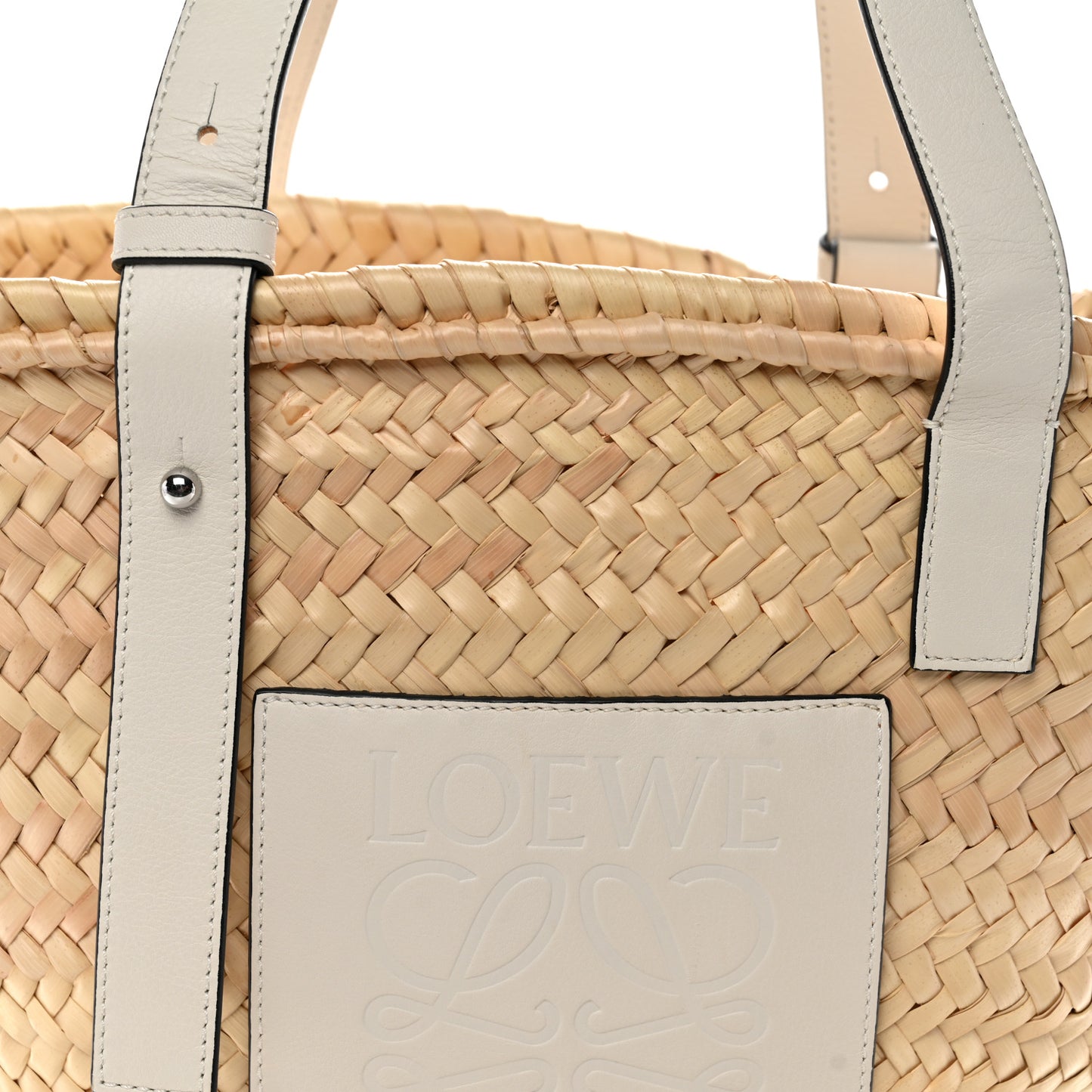 Raffia Small Basket Tote Bag Natural White
