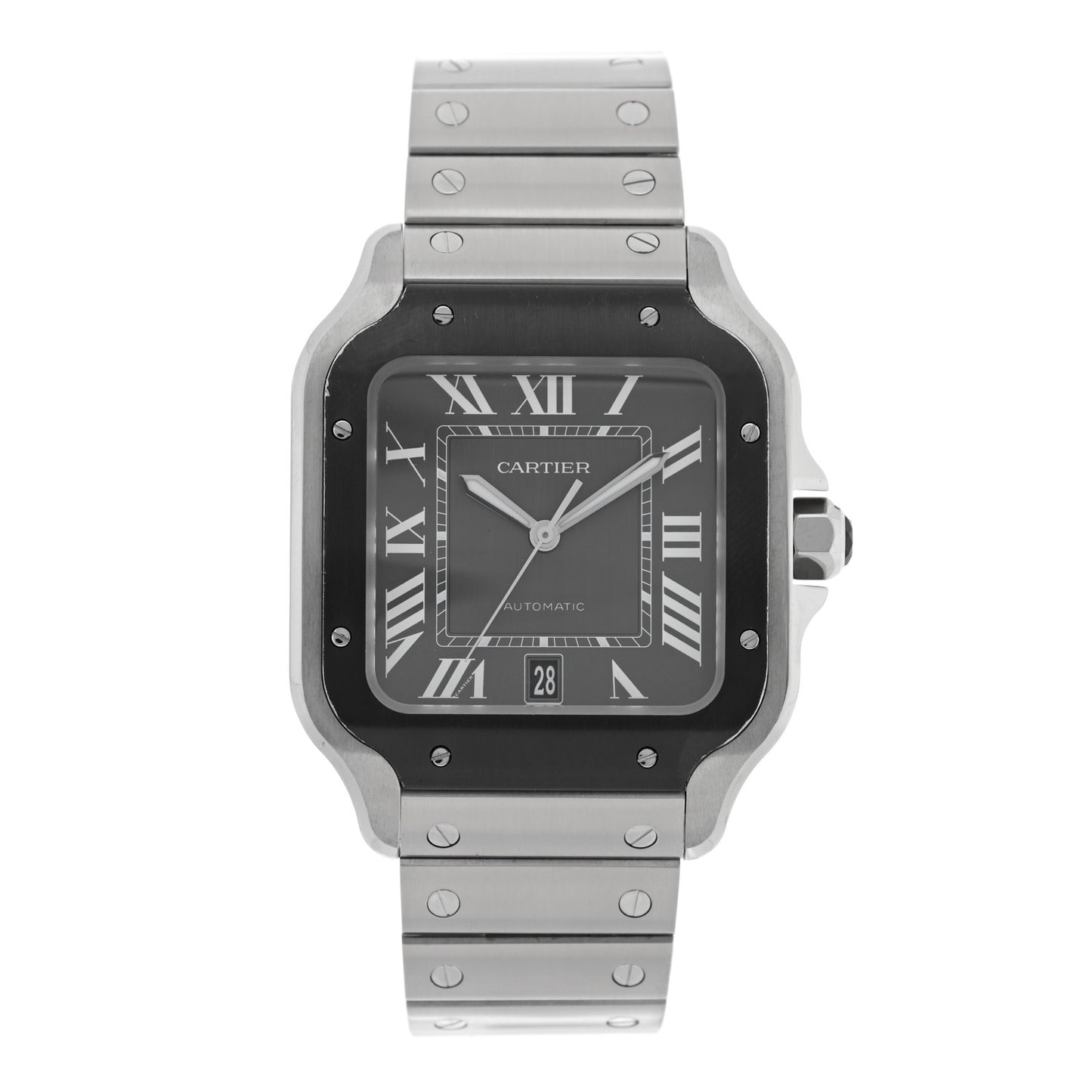 Stainless Steel 39.8mm Santos De Cartier Automatic Watch Black