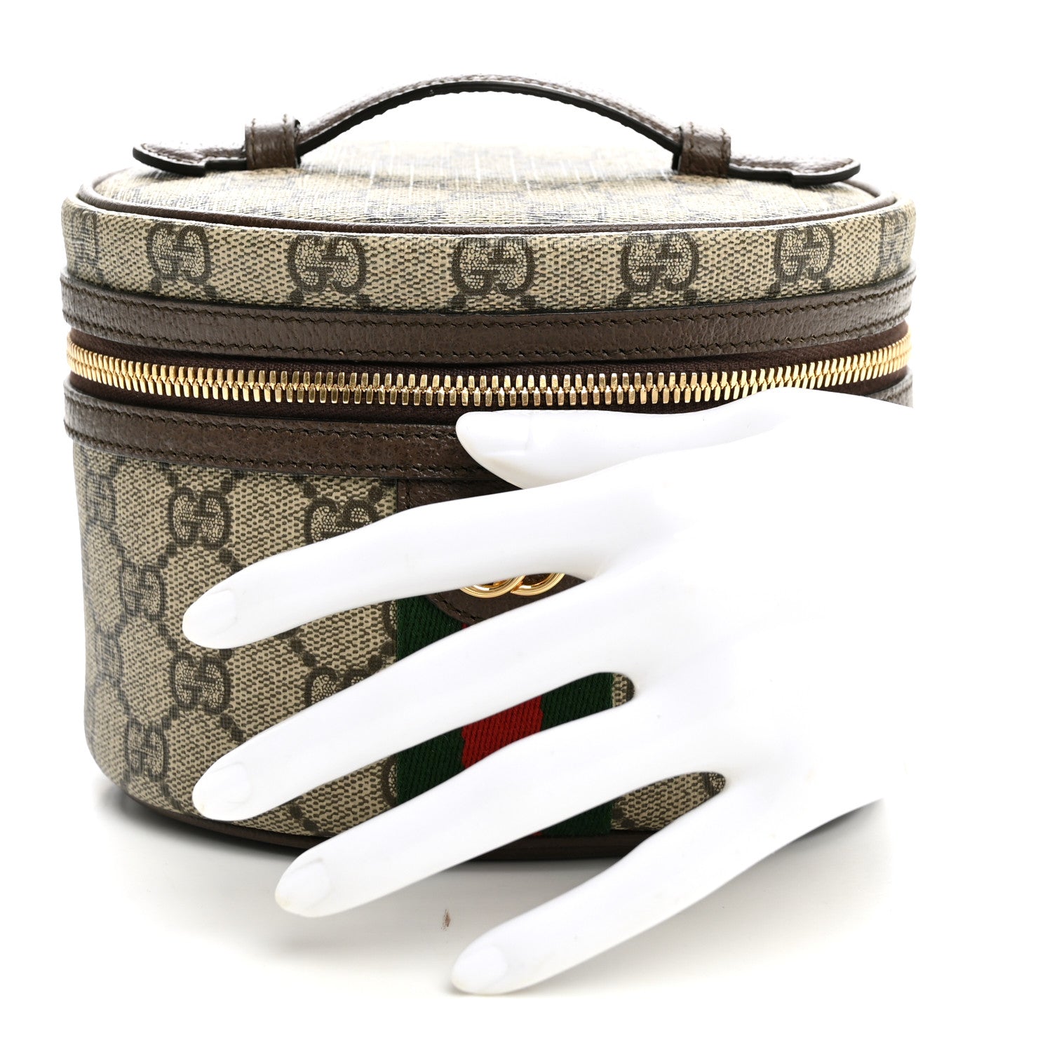 Gucci GG Supreme Monogram Textured Calfskin Web Ophidia Vanity Cosmetic Case Beige Ebony New Acero 2 of 11