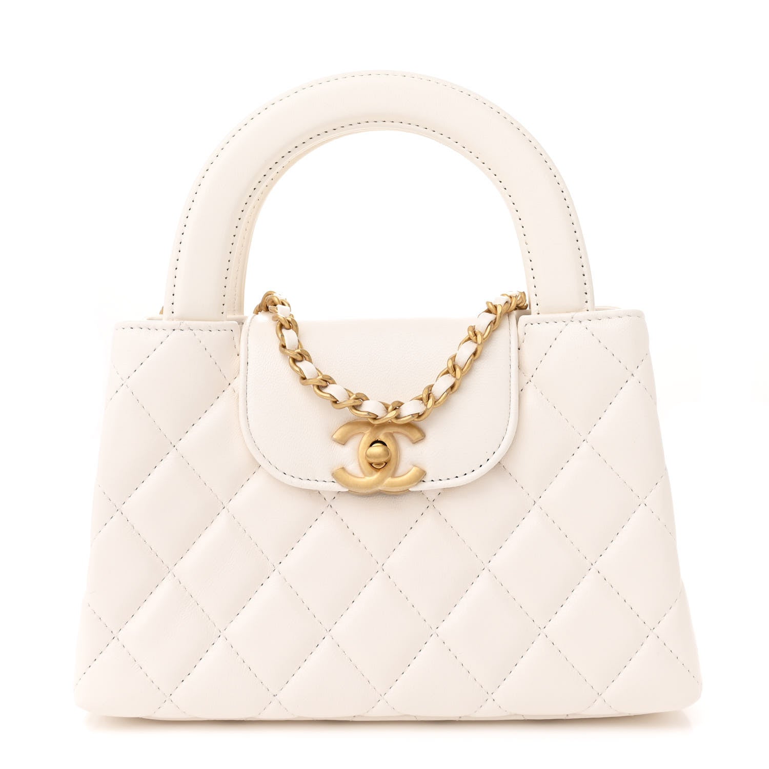 Chanel Shiny Aged Calfskin Quilted Nano Kelly Shopper White 1 of 11
