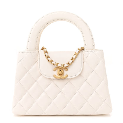 Chanel Shiny Aged Calfskin Quilted Nano Kelly Shopper White 1 of 11