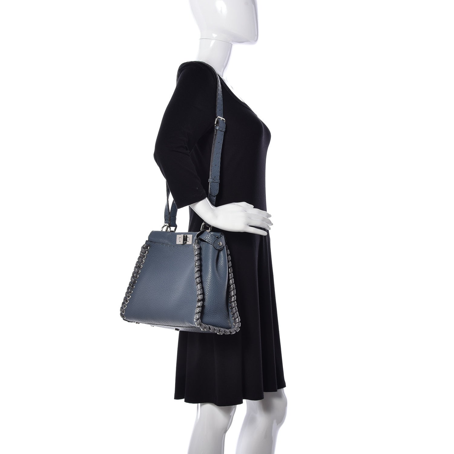 Fendi Cuoio Romano Selleria Elaphe Lace Up Medium Peekaboo Iconic Satchel Tempesta 2 of 16