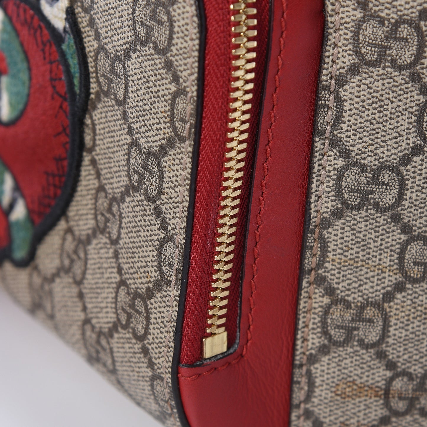 GG Supreme Monogram Web Kingsnake Heart Embroidered Small Day Backpack Red