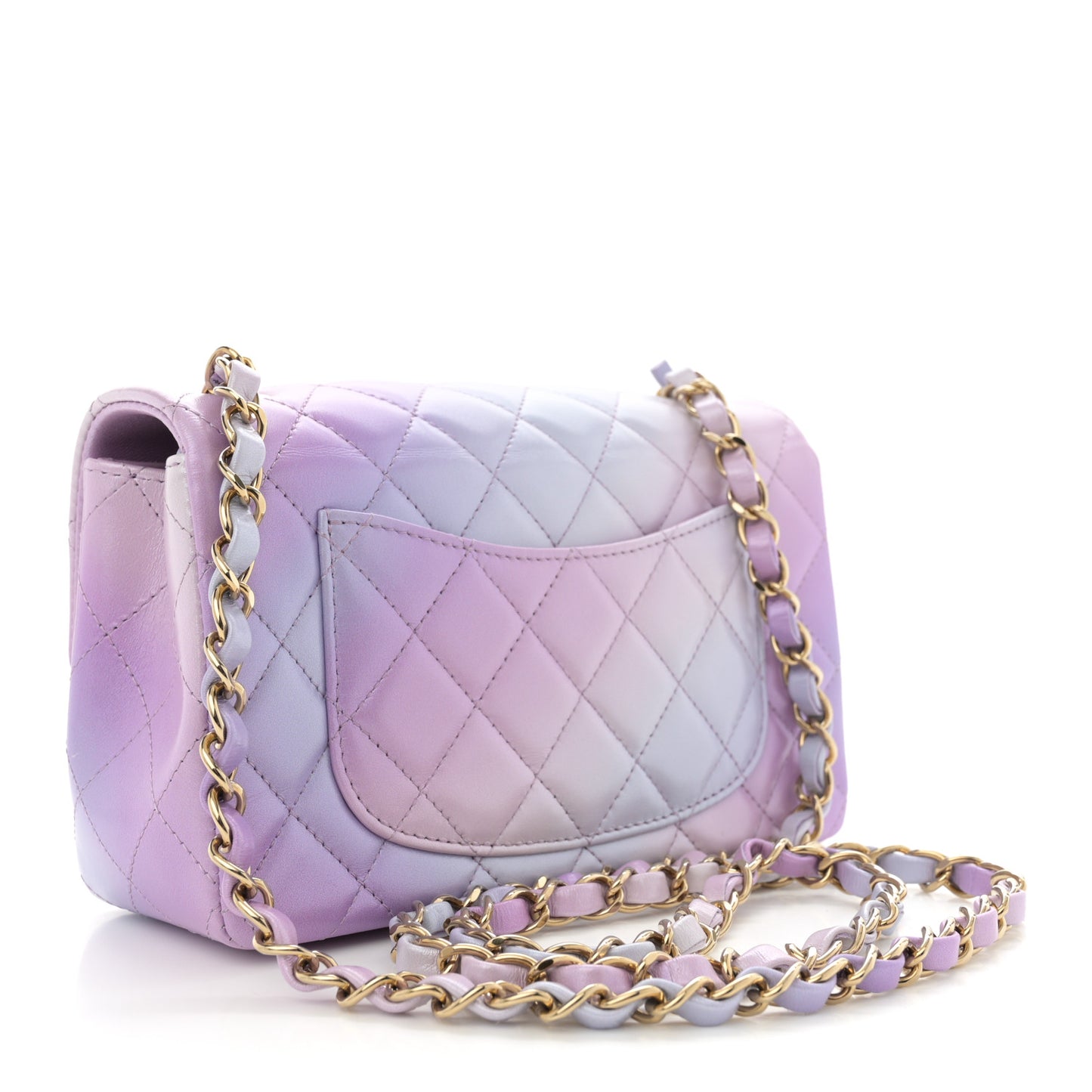 Lambskin Quilted Tie Dye Ombre Mini Rectangular Flap Purple Blue Pink