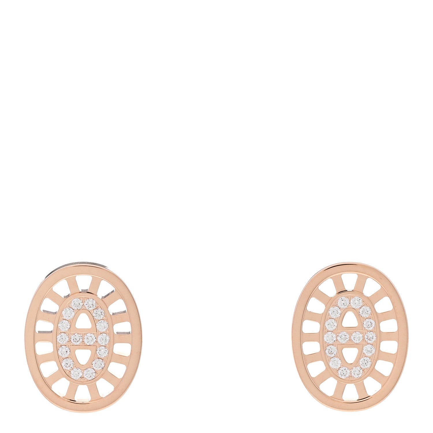 Hermes 18K Rose Gold Diamond Chaine d'Ancre Divine Stud Earrings 1 of 5
