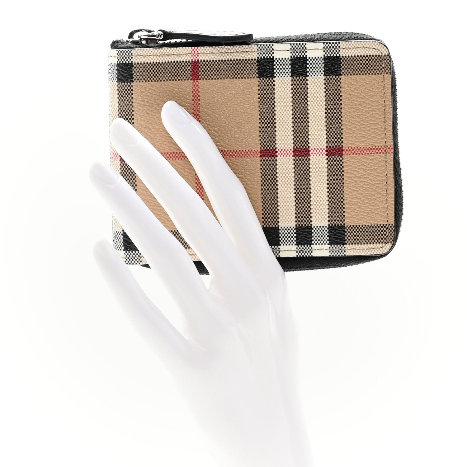 Burberry E-Canvas Vintage Check Mini Zip Around Wallet Birch Brown 2 of 8
