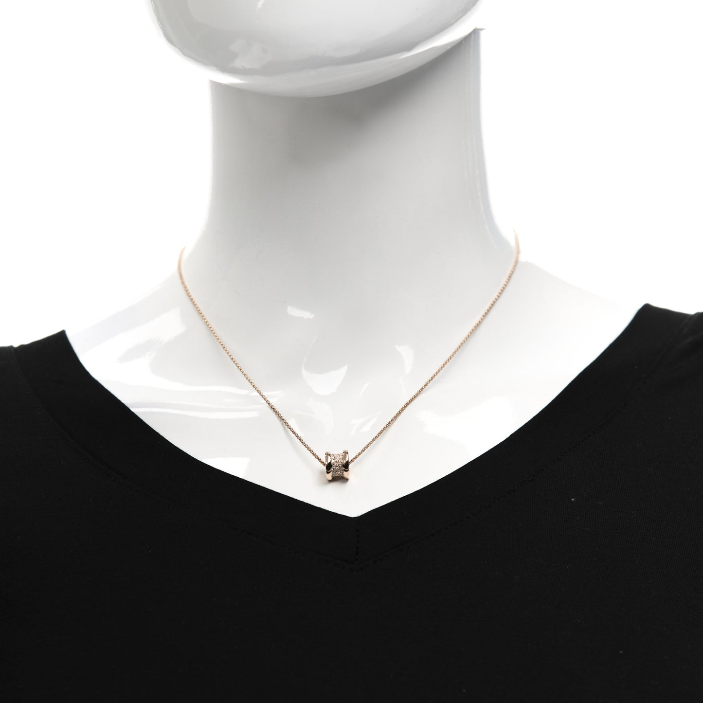 18K Rose Gold Diamond Small B.Zero1 Pave Pendant Necklace