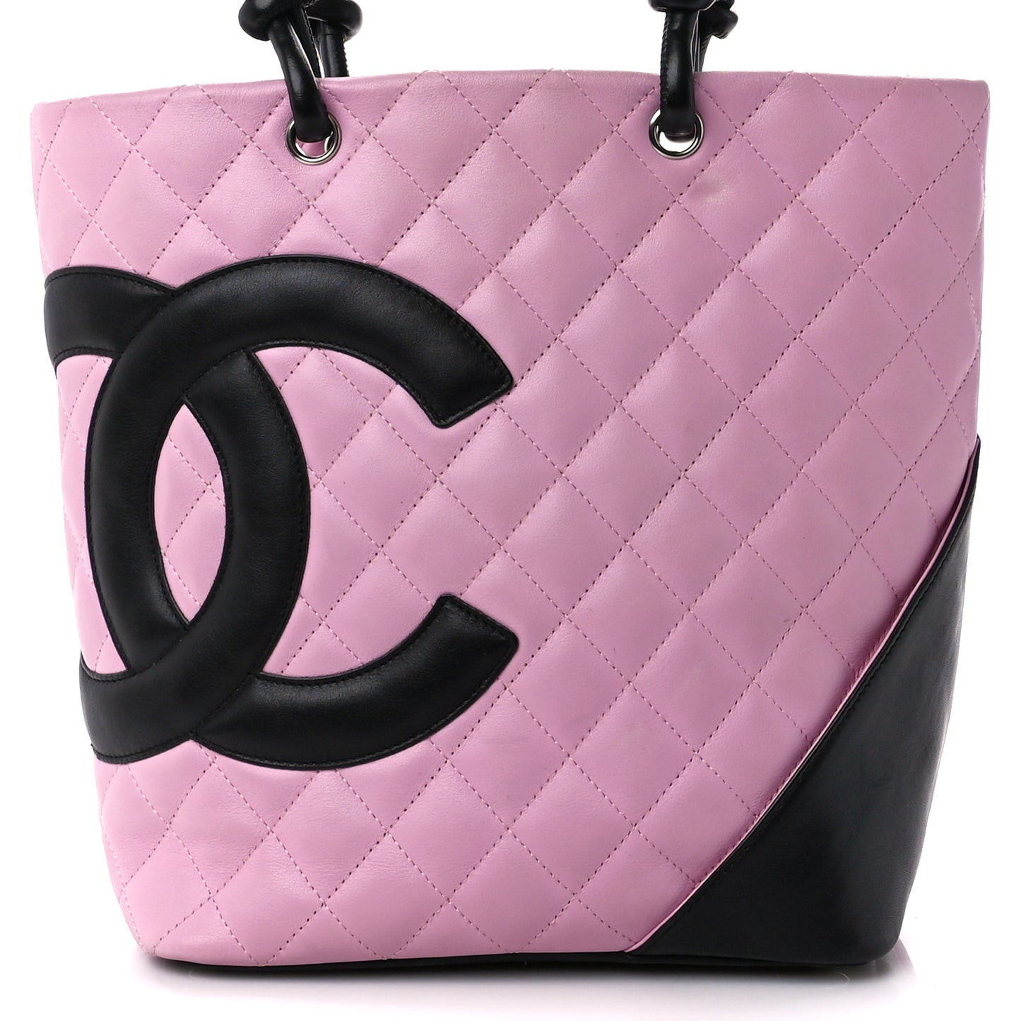 Calfskin Quilted Medium Cambon Tote Pink Black