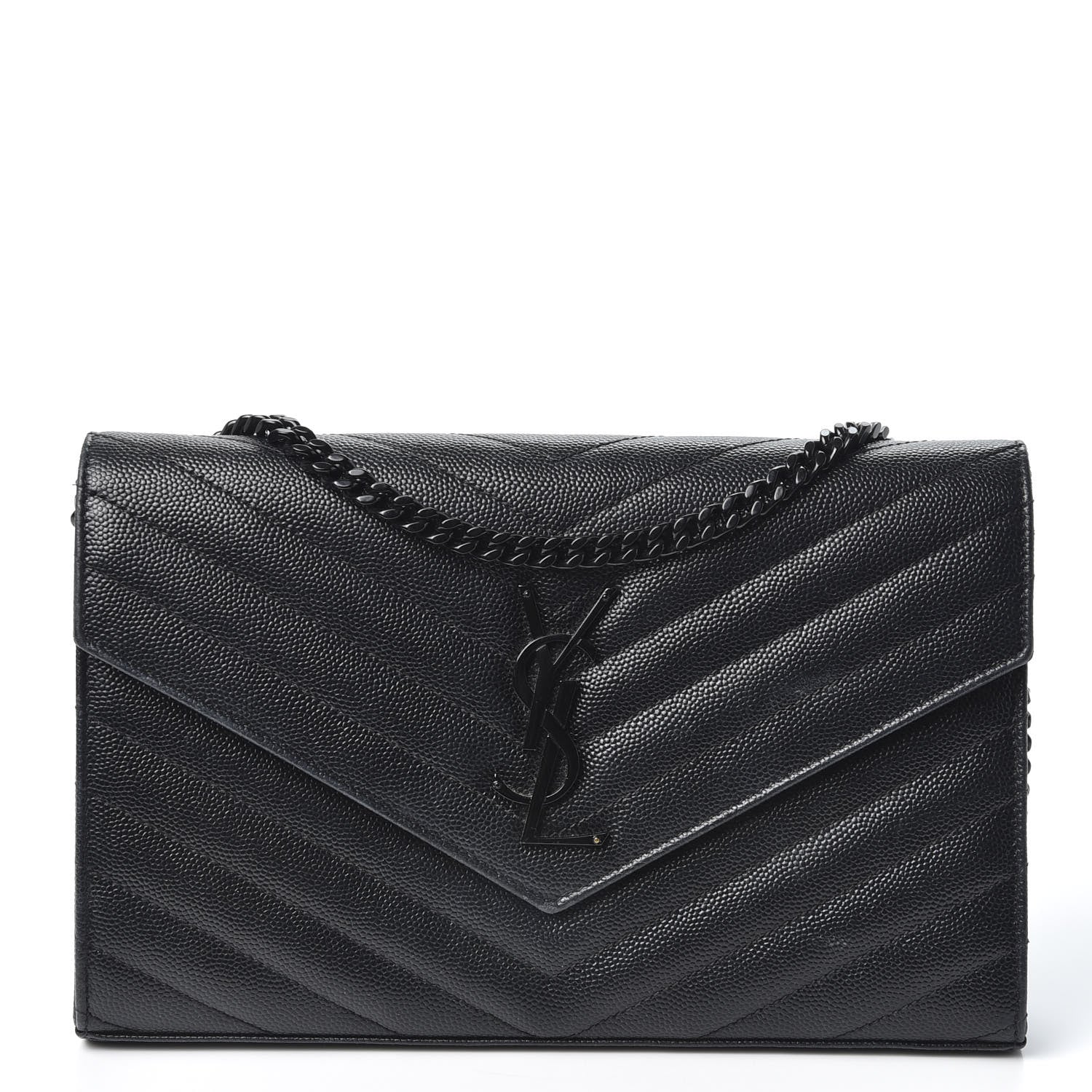 Saint Laurent Grain De Poudre Matelasse Chevron Monogram Chain Wallet Black 1 of 9