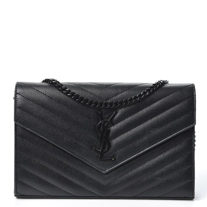 Saint Laurent Grain De Poudre Matelasse Chevron Monogram Chain Wallet Black 1 of 9