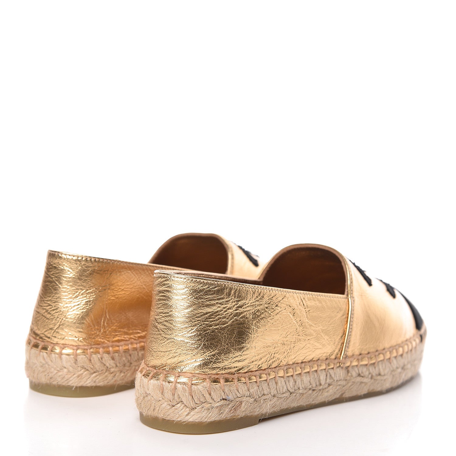 Chanel Laminated Lambskin Grosgrain CC Espadrilles 36 Gold Black 4 of 10
