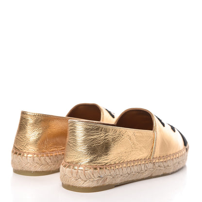 Chanel Laminated Lambskin Grosgrain CC Espadrilles 36 Gold Black 4 of 10