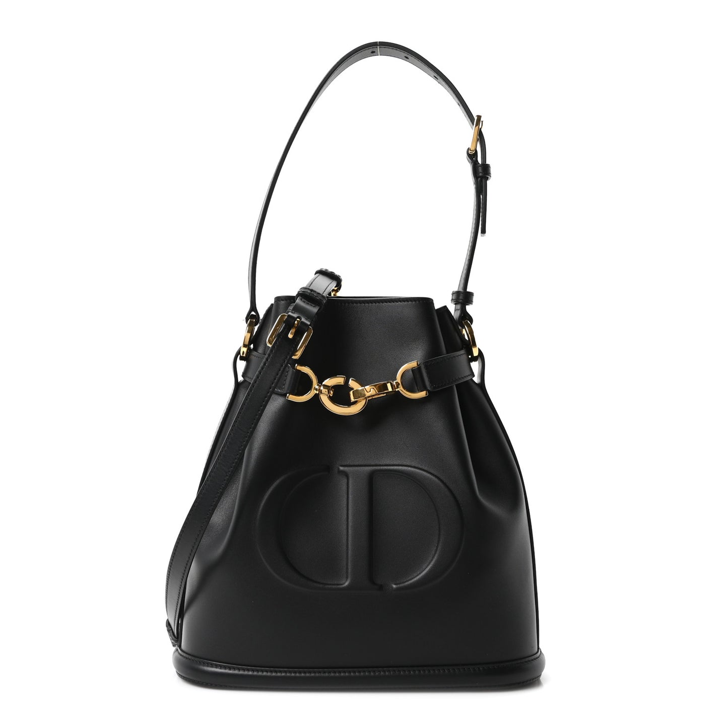 Calfskin CD Embossed Medium C'est Chain Bucket Bag Black