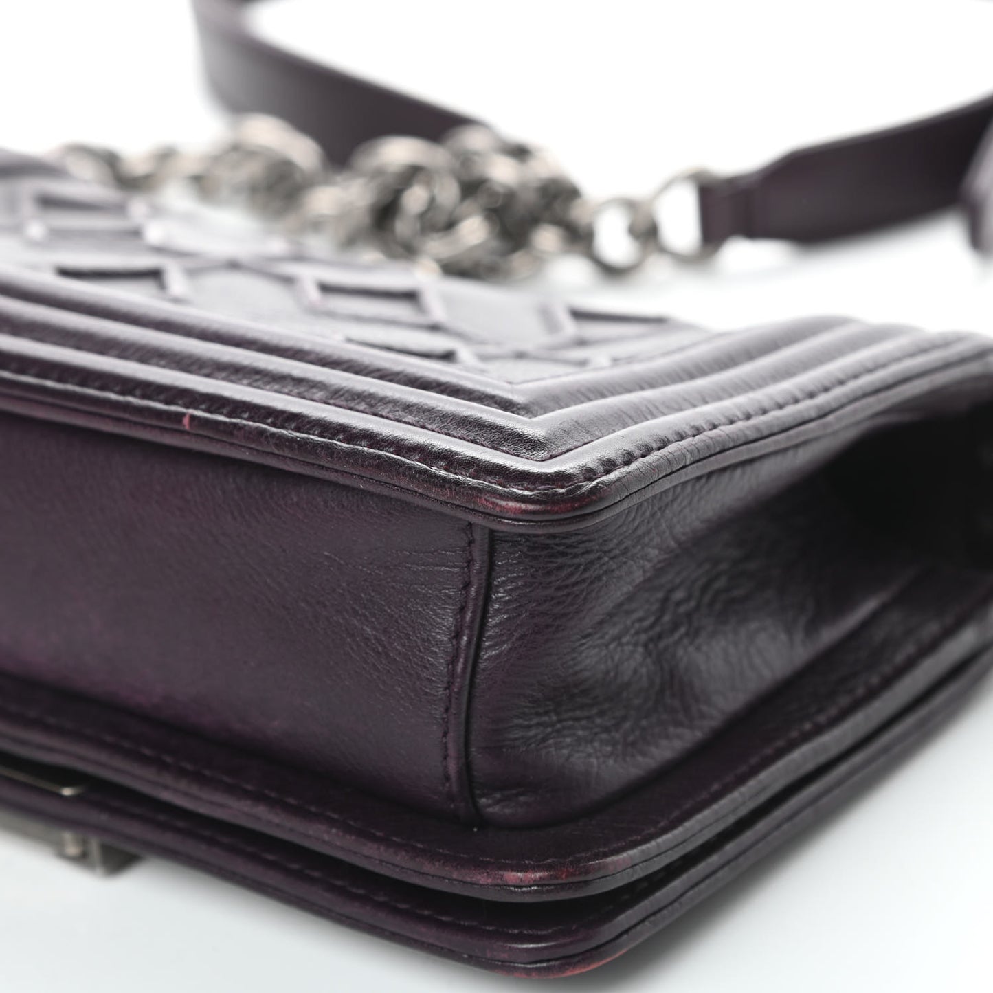 Calfskin Crystal Embossed Small Boy Flap Plum