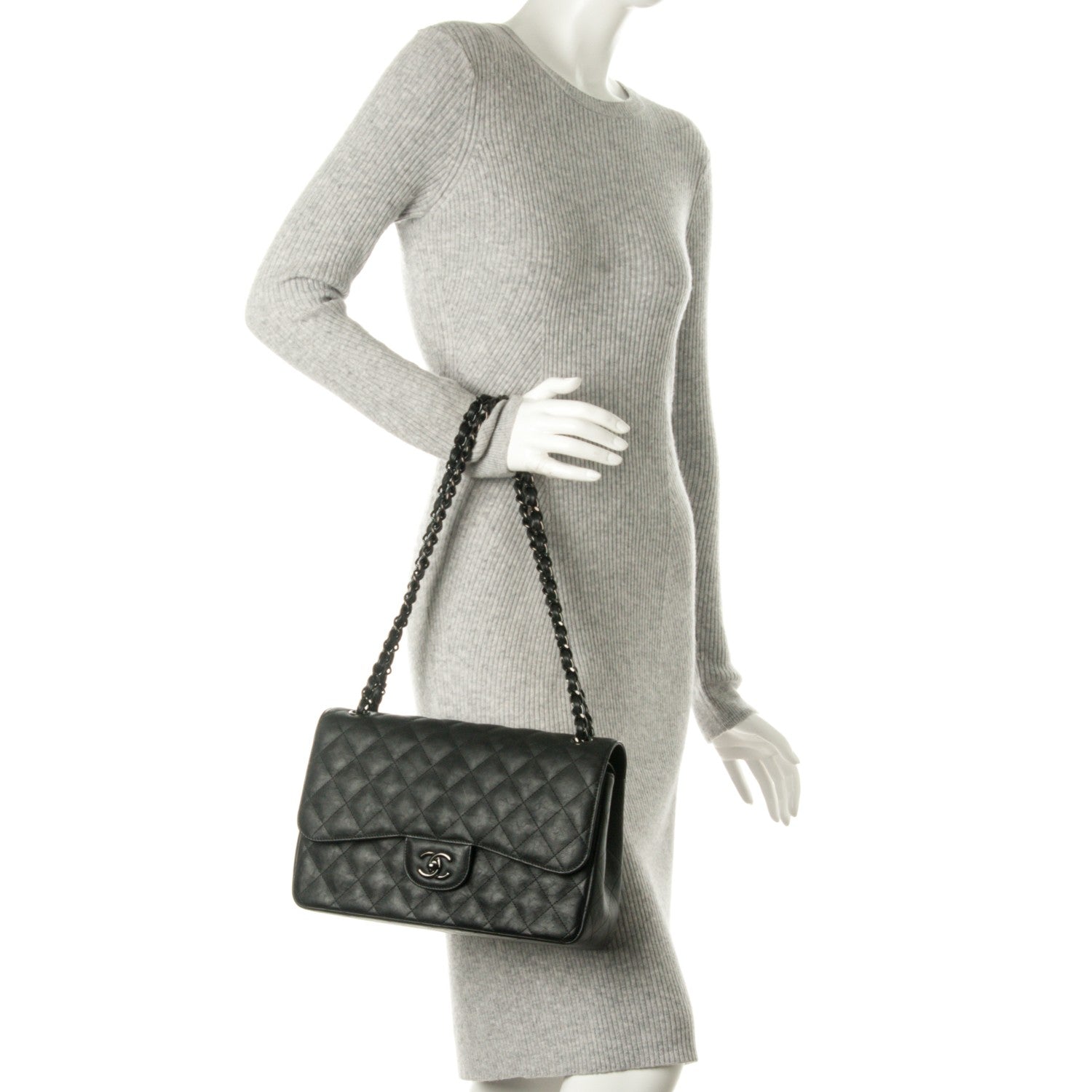 Chanel Crumpled Calfskin Quilted Jumbo Double Flap So Black 2 of 9